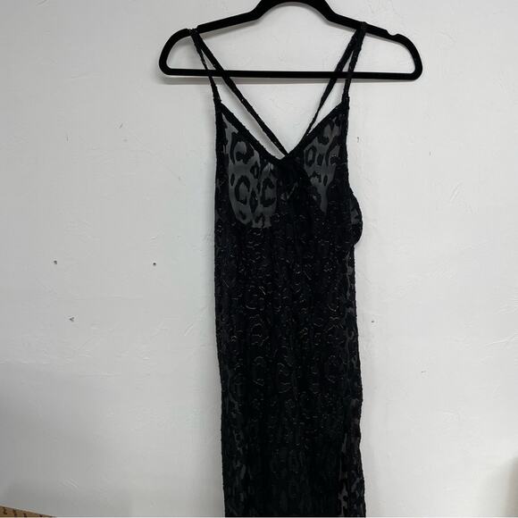 Miken Swim Black & Gold Animal Print Strappy Midi Swim Cover Up Sheer M Sheer - Picture 1 of 8